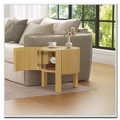 Round Fluted Side Table with Storage