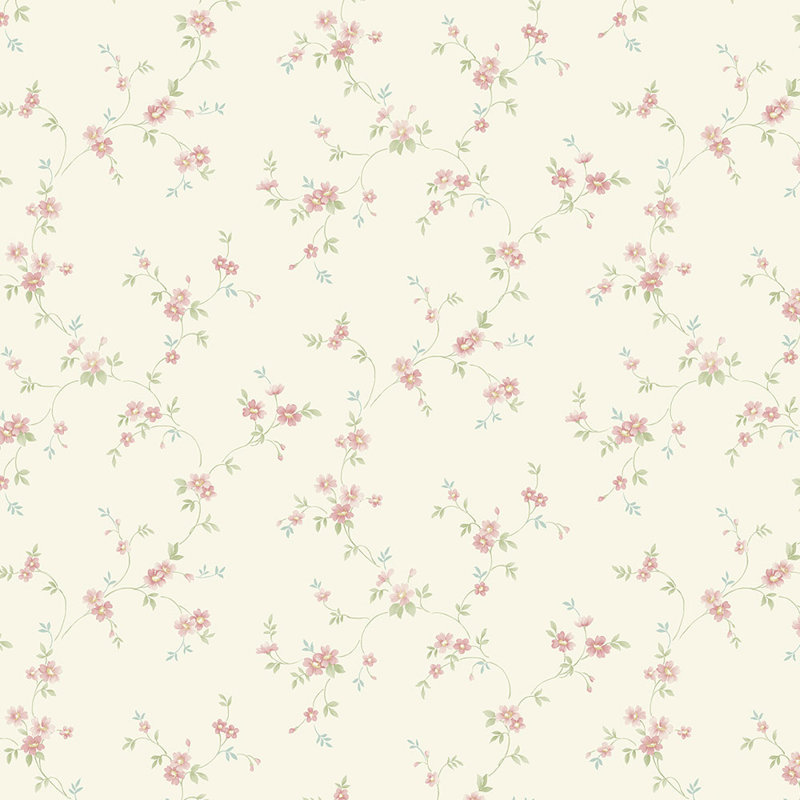 Papier peint floral 32,7 pi x 20,5 po Floral Prints II, Jaune pâle et corail turquoise