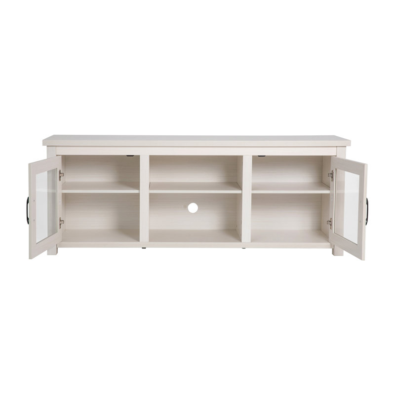 Hatteras Classic TV Stand for up to 80" TVs with Glass Fronted Doors, White Wash
