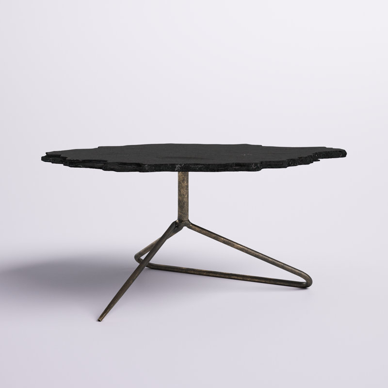 Degraff 37'' Marble Top Coffee Table with Gold Metal Base, Black