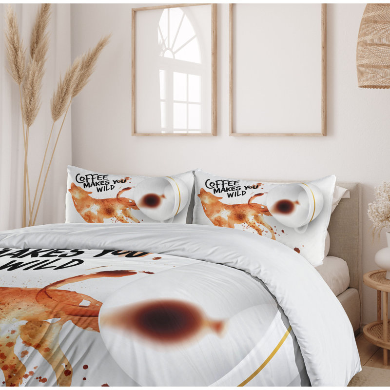 California King Burnt Sienna Black White Coffee Art Duvet Cover Set