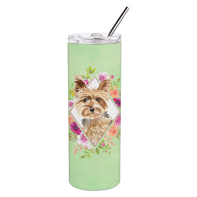 E23BF9F8391D466E9CA4F8DFEBD9A7DB de verre 20 oz à double paroi en acier inoxydable chiot, Yorkie, Vert
