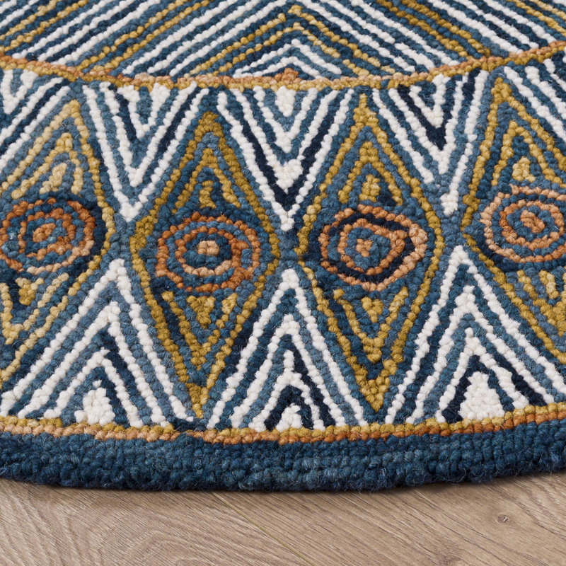 Micro-Loop 638 Hand Tufted Wool; Cotton With Latex Geometric Rug, Round 5'