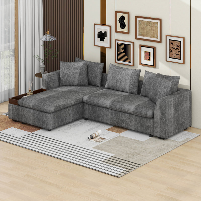 Canapé modulaire avec canapé en L et compartiment de rangement en bois, Gris