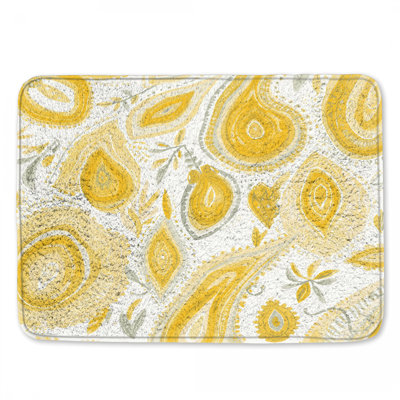 Yellow Paisley Motif Bath Mat