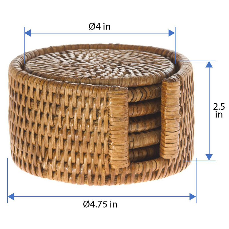 Everard Round 1 Piece Coaster Set With Holder, Honey Brown