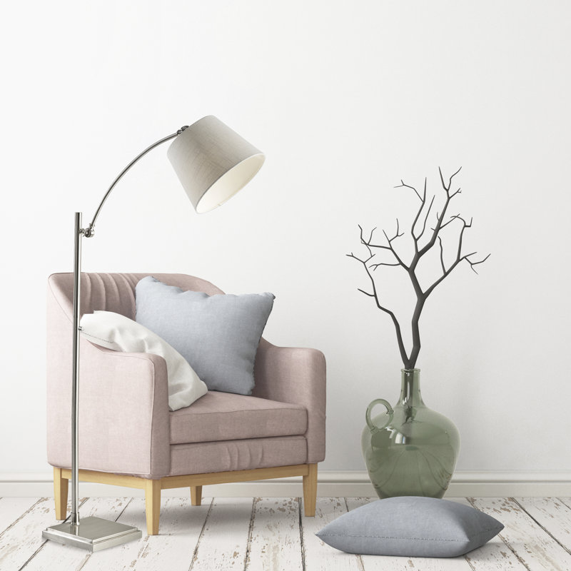 Hertz 66'' Arched Floor Lamp, Off-White, Brushed Steel