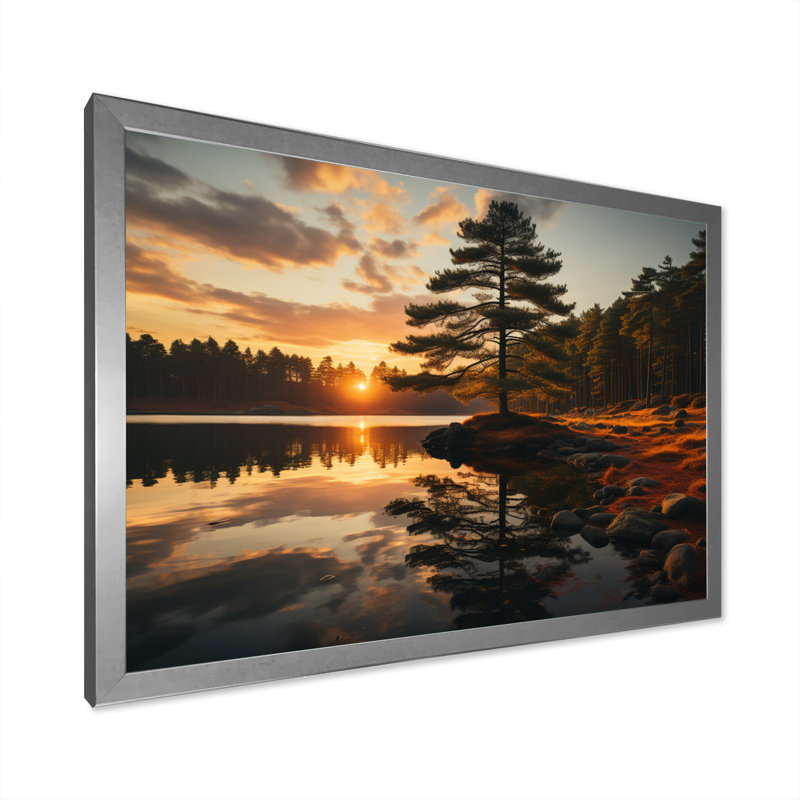 Sérénade de pin sur toile, H 24 po x l 32 po x P 1 po, Cadre simple argenté