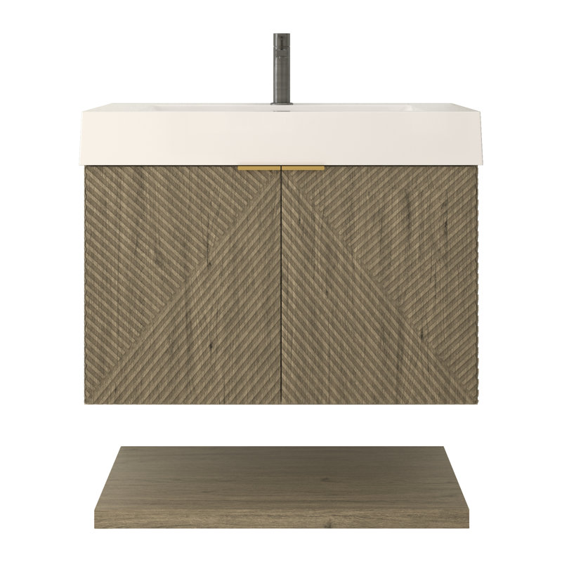 Ensemble de meuble-lavabo mural 30 pouces avec portes et tiroir intérieur Stella, Chêne blanc