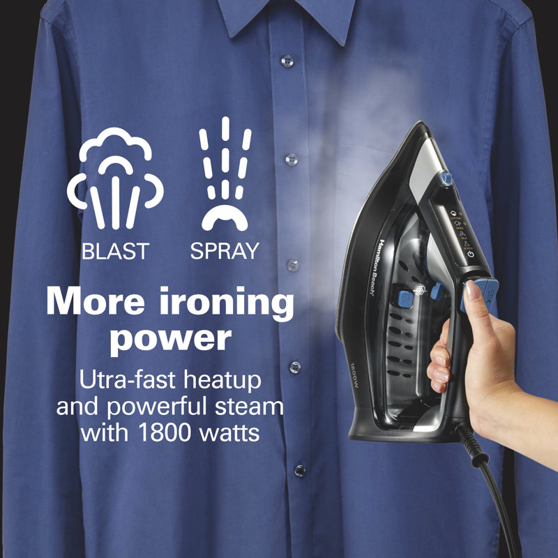 Hamilton Beach 1800W Black and Blue FabricIQ Steam Iron