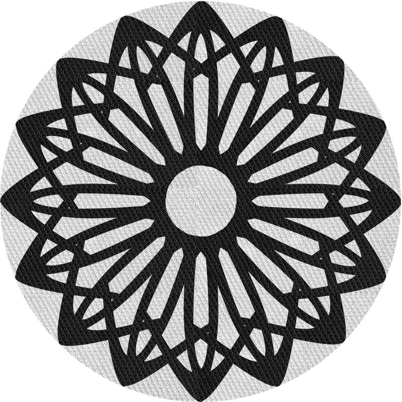 Tapis noir/blanc à motifs, Rond 4 pi