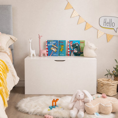 Coffre à jouets pour enfants, coffre en bois avec charnière de sécurité, grand banc de rangement pour jouets avec poignées latérales découpées, bac de rangement pour salle de jeux, chambre d'enfant