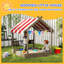 Outsunny Sand Pit with Canopy, Blackboard, Toys, Sink, Seats, Flags for Kids