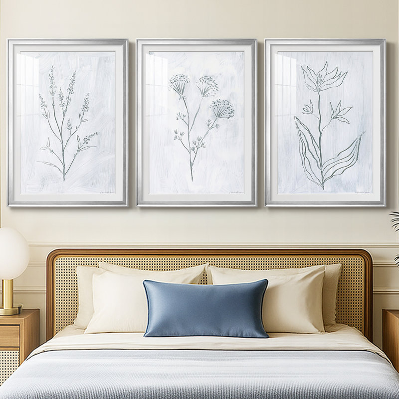 Milkweeds I - Impression personnalisée de qualité supérieure avec cadre - 3 pièces, Argent argent, H 21 po x l 30 po