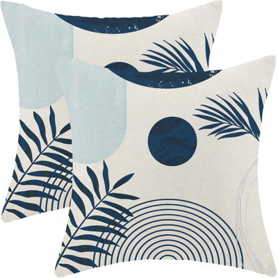 Boho Summer Outdoor Pillow Covers 18 X 18 Inch, Navy Blue Leaf Decor Throw Pillows For Couch Bed, Modern Abstract Plant Indoor Farmhouse Decorative Pi -  GLETED, B0D2TJJYF8-15