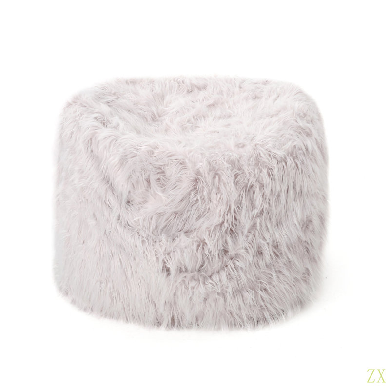 Pouf rond en fausse fourrure Mahin 5 pieds, lavande, Fausse fourrure blanche