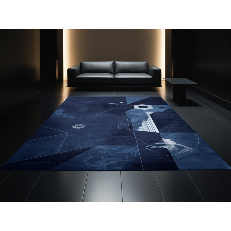 Tapis bleu moelleux doux et moelleux à motif d'alien moderne et contemporain Chittening, 7 x 10