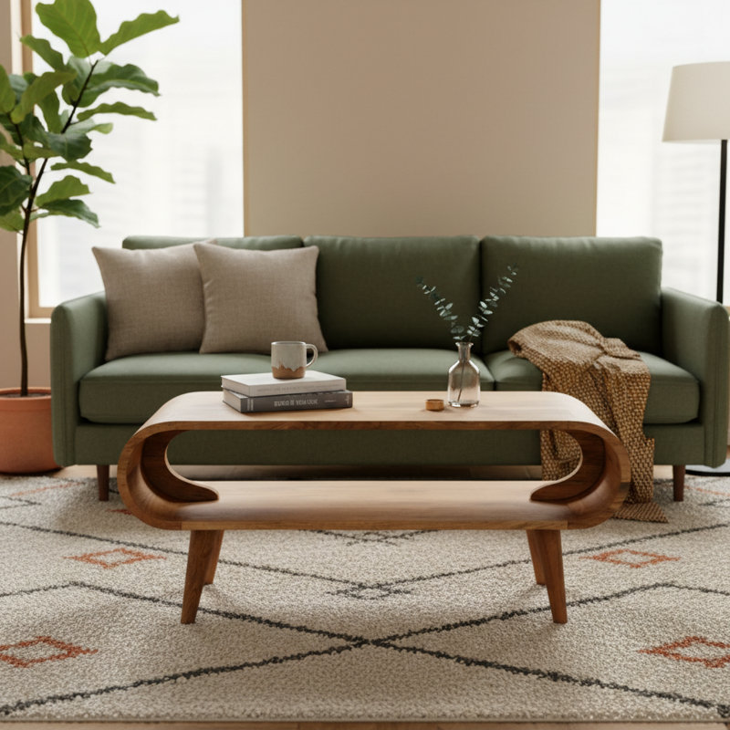 Alvy Solid Wood Four Leg Coffee Table with Storage
