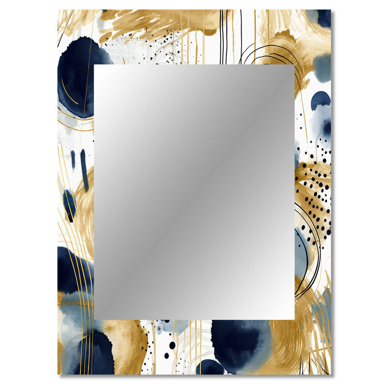Louca Abstract Pattern With Blue & Golden Textures VII - Abstract Collages Wall Mirror, Modern Decorative Mirror, Printed Metal Art