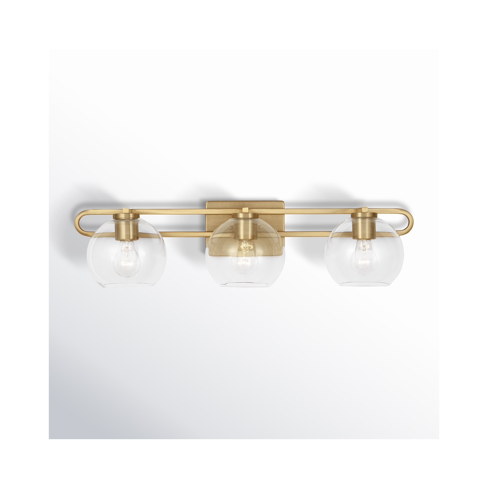 Eveline 7.63" H x 30" W 3-Light Dimmable Metal and Glass Vanity Light, Satin Brass