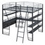 Lit mezzanine double en métal avec tablettes à 4 couches et bureau en forme de L