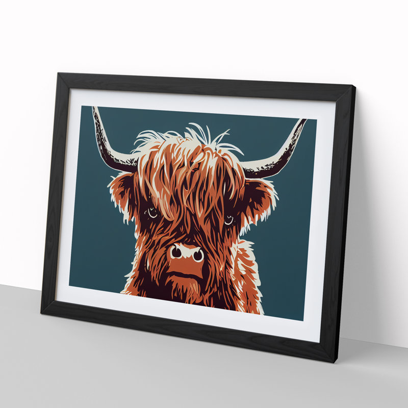 Groovy Highland Cow - Single Picture Frame Print, Black Framed, 25cm H x 34cm W x 2cm D