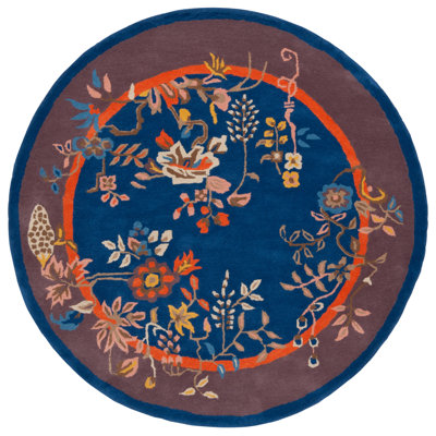 Seydou Hand Tufted Wool/Cotton Floral Rug in Navy/Brown