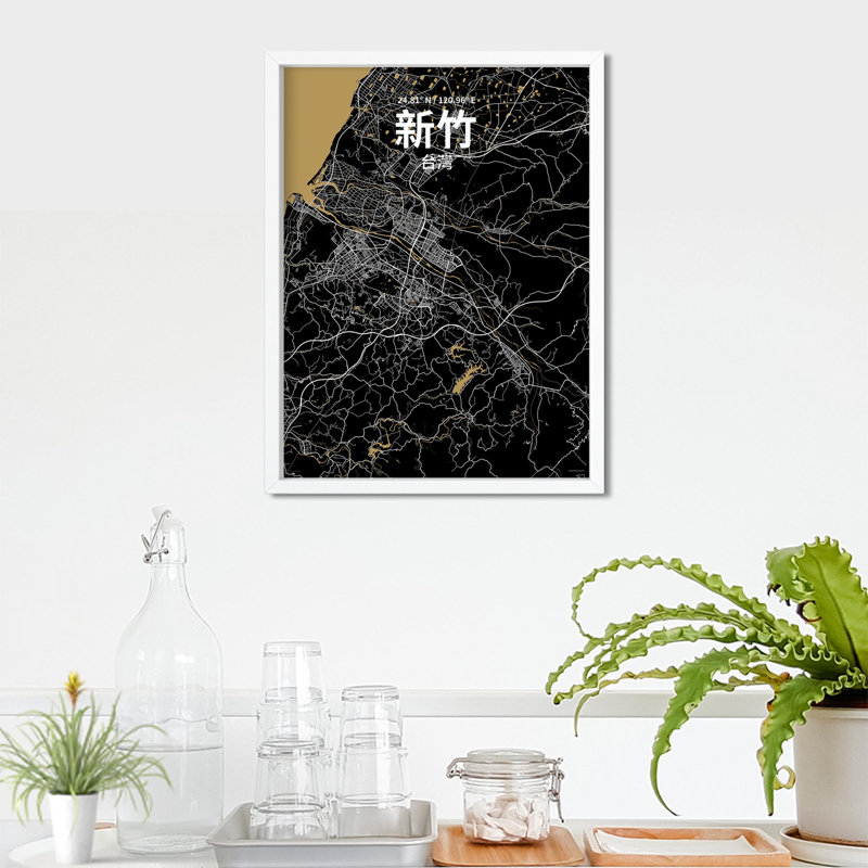 Hsinchu (chinois traditionnel), impression sur toile tendue, Noir / or