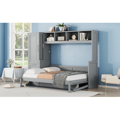 Lit escamotable double pleine grandeur avec placard et tiroirs