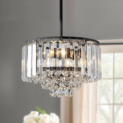Modern Crystal Chandelier With K9 Prisms - 4-Tier Pendant Light For Dining Room, Kitchen Island, Bedroom, Entryway, Bathroom - 2-Light Dimmable Fixture With Adjustable Height
