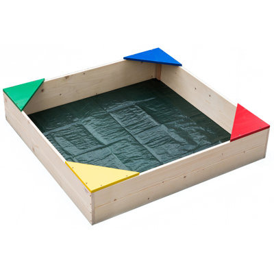 PLAYBERG 40'' x 7.75'' Solid Wood Square Sandbox with Cover