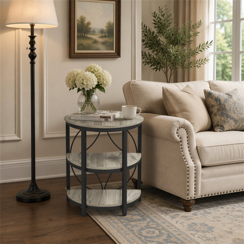 Table de bout demi-ronde, Gris / Noir, Gris