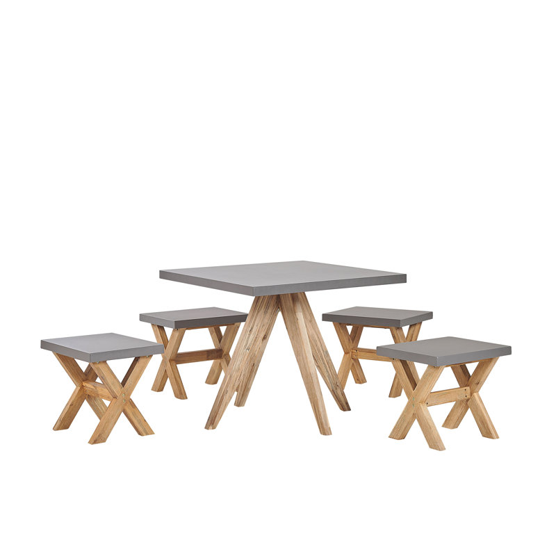 Valladares 4 - Person Acacia Wood Patio Dining Set with Square Table , Cushions Included