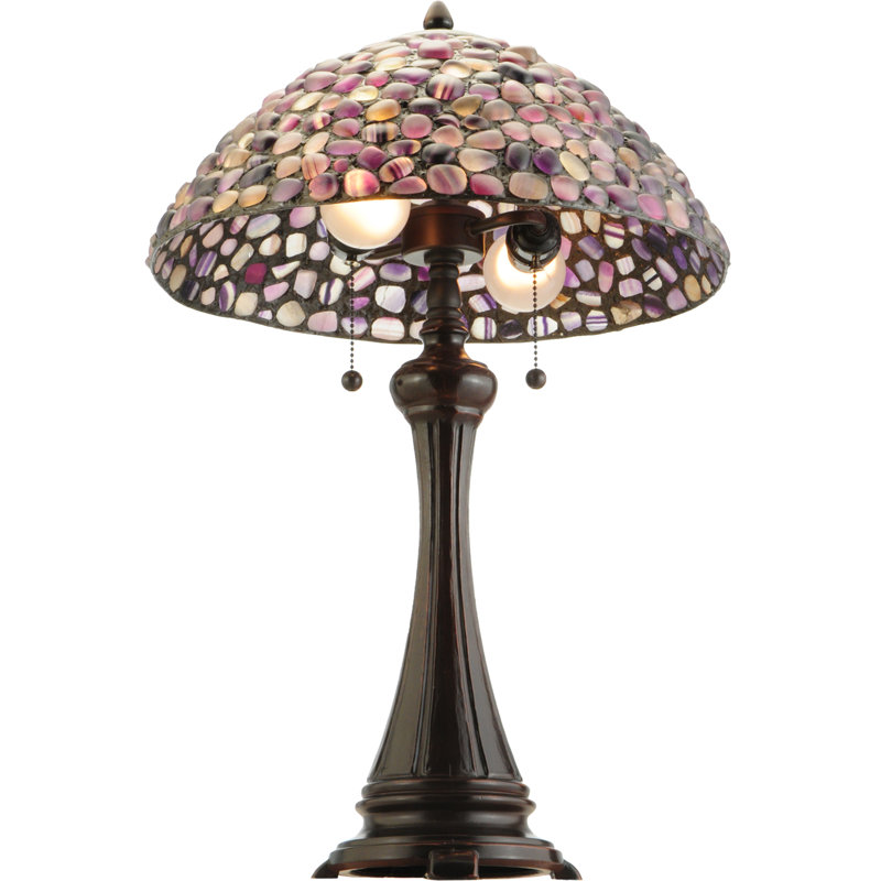 25" Mahogany Bronze Stained Glass Table Lamp with Dual Lights