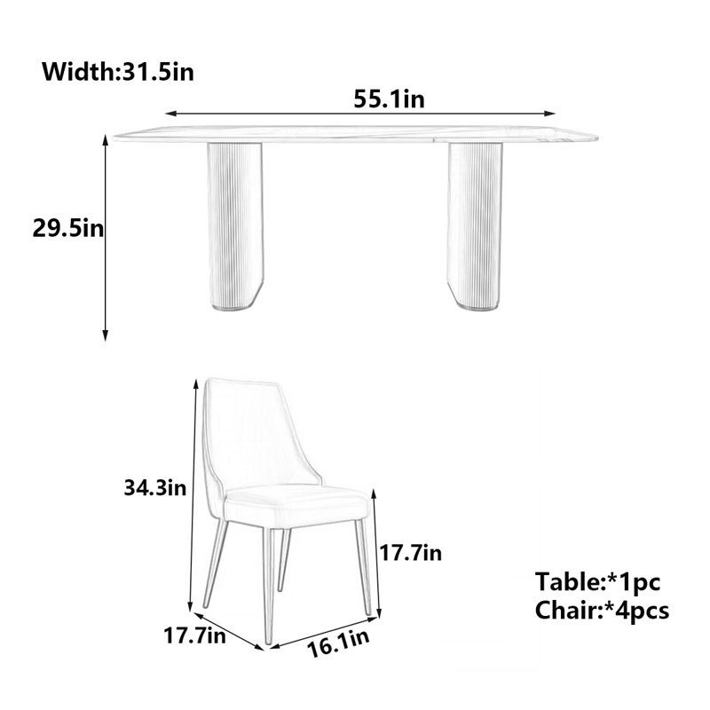 Table de salle à manger Creamy Rock, H 29,5 po x L 55,1 po x l 31,5 po