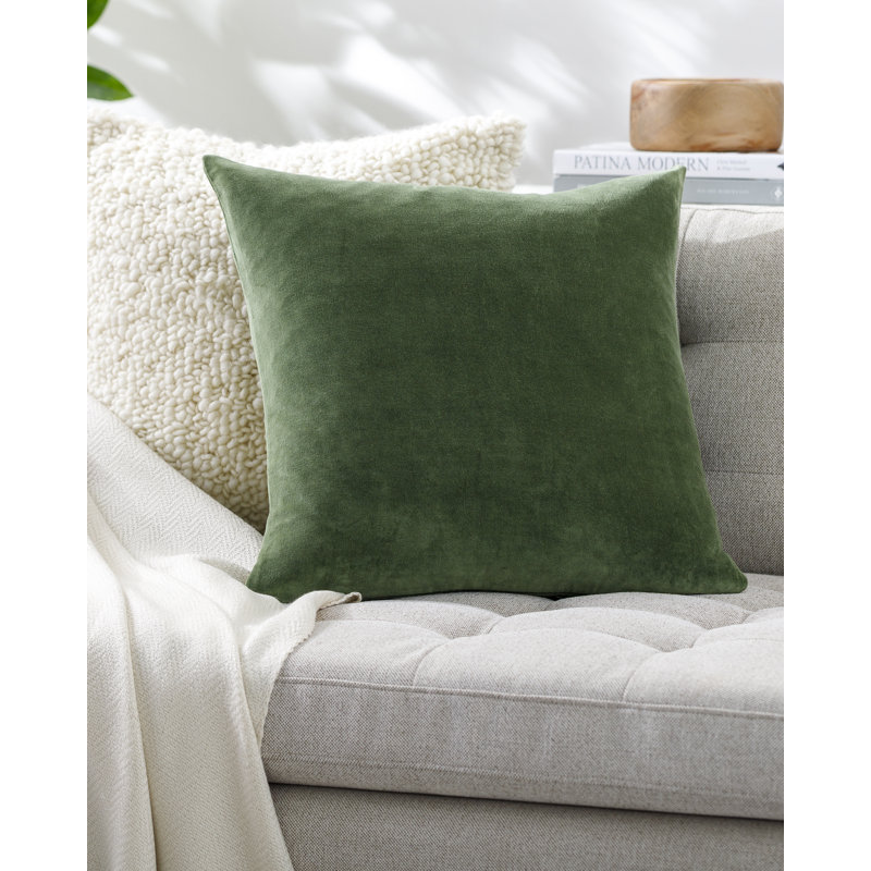 Denny Cotton Throw Pillow, Down, Green, Square 18"
