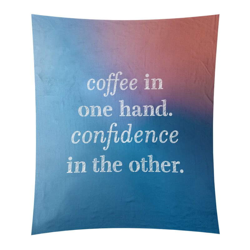 Tapisserie de polyester à citation de café et de confiance en polyester, H 60 po x l 51 po, Bleu / rose