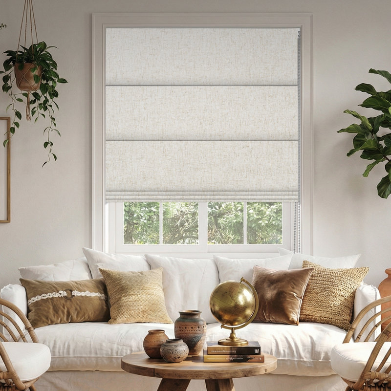 Roman Shades 100% Blackout Linen Beige Bedroom, 34"W x 48"L