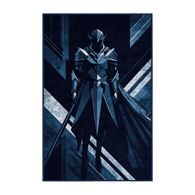 Tapis géométrique bleu lavable à la machine Alan Elf Warrior, 8 x 10