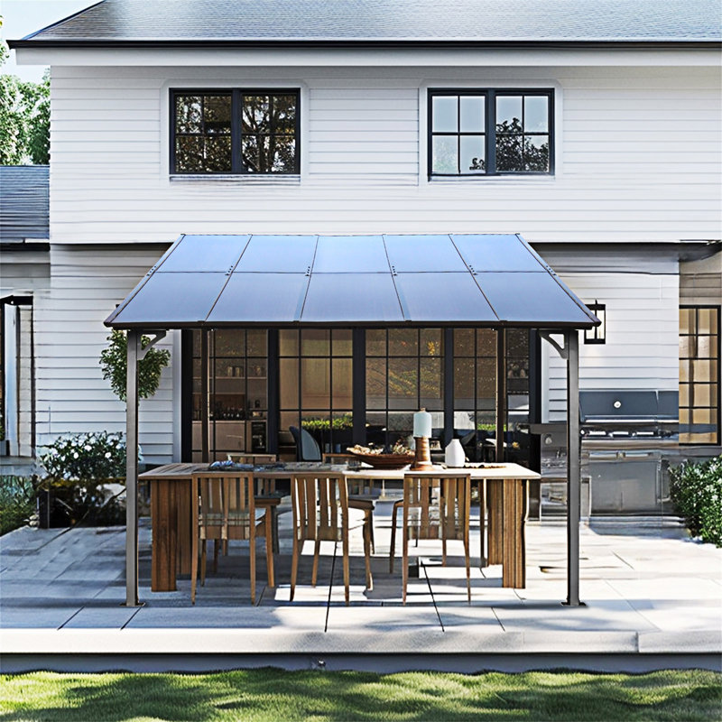 Outdoor Pergola Gazebo,Wall-Mounted Lean To Metal Awning Gazebo With Roof,Large Heavy Duty  Patio,Decks,Backyard