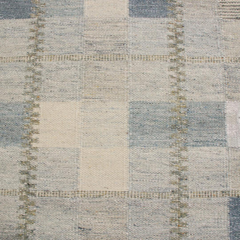 Rug & Kilim’S Scandinavian-Inspired Geometric Gray And Blue Natural Wool Rug, Rectangle 13' x 19'