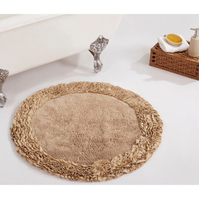 Zilla 100% Cotton Tufted Bath Rug with Spray Latex Backing Machine Washable Luxurious Ruffle Border Ultra Soft and Absorbent Bathroom Rug 30 Round