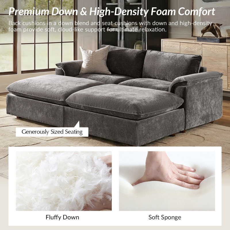 Cioffi Oversized 4 Piece Down Blend Modular Cloud Sleeper Sofa with Removable Cushion Cover, Gray
