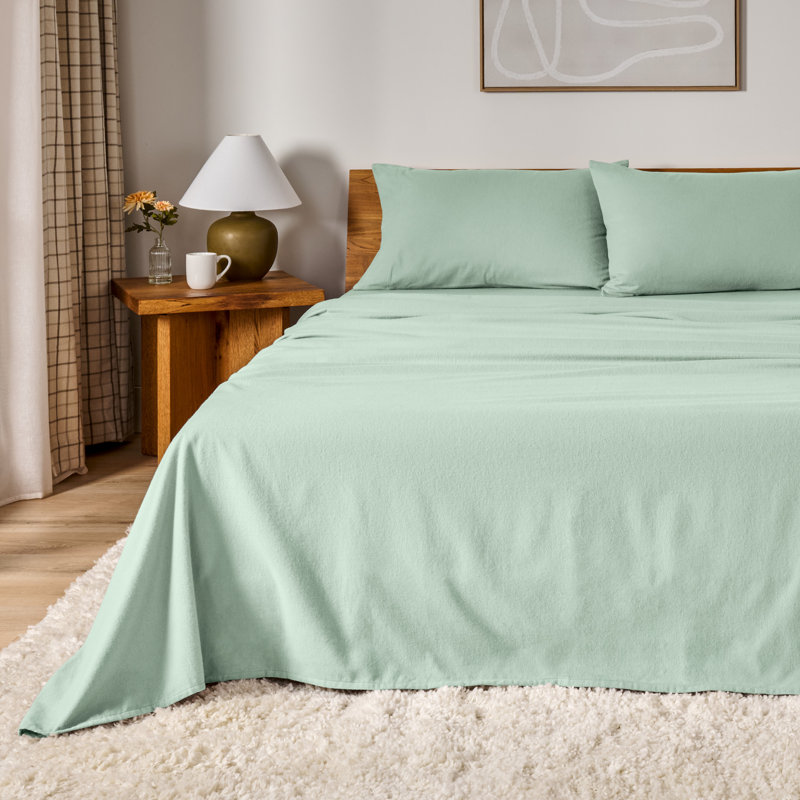 100% Cotton Flannel Sheet Set, Twin XL Sheet Set with 1 Pillowcase, Mint