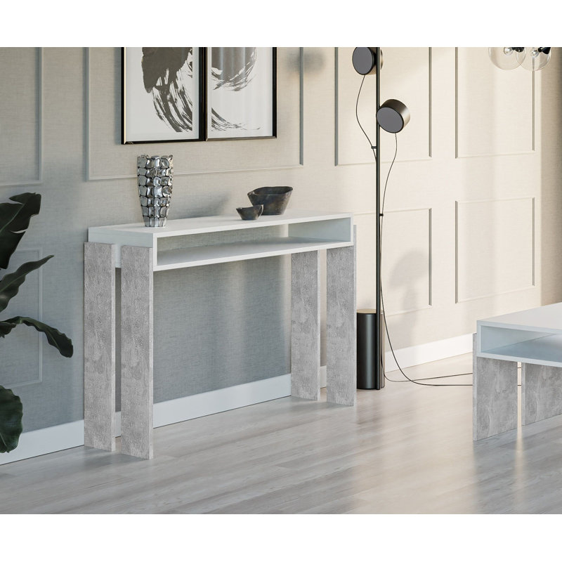 Rumba 110cm Console Table, White, Stone