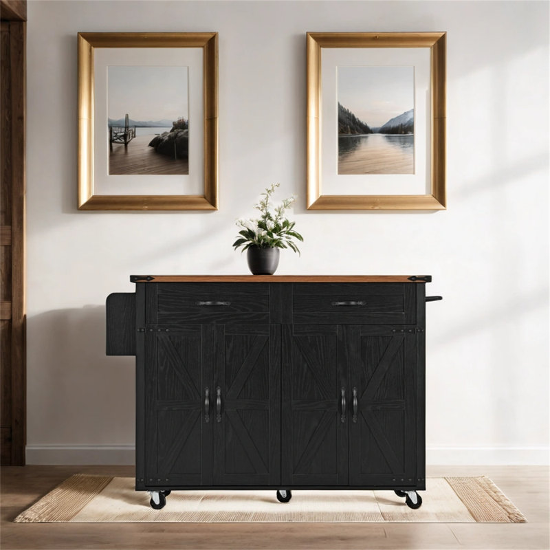 Jenisis Wood Kitchen Island, Black