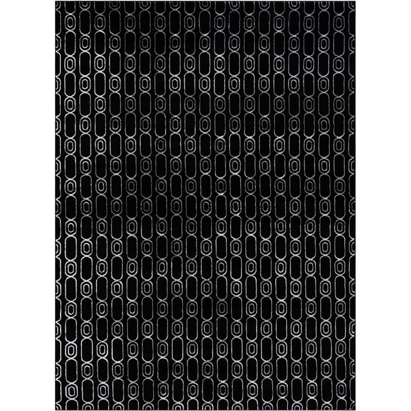 Tapis contemporain noir et argenté Vincente, Rectangle 9 pi x 12 pi