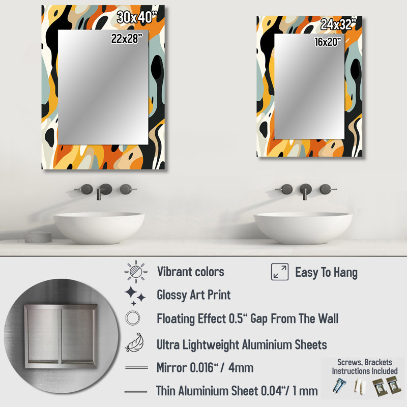 Watlington - Orange Modern Wall Mirror, 32 po x 24 po