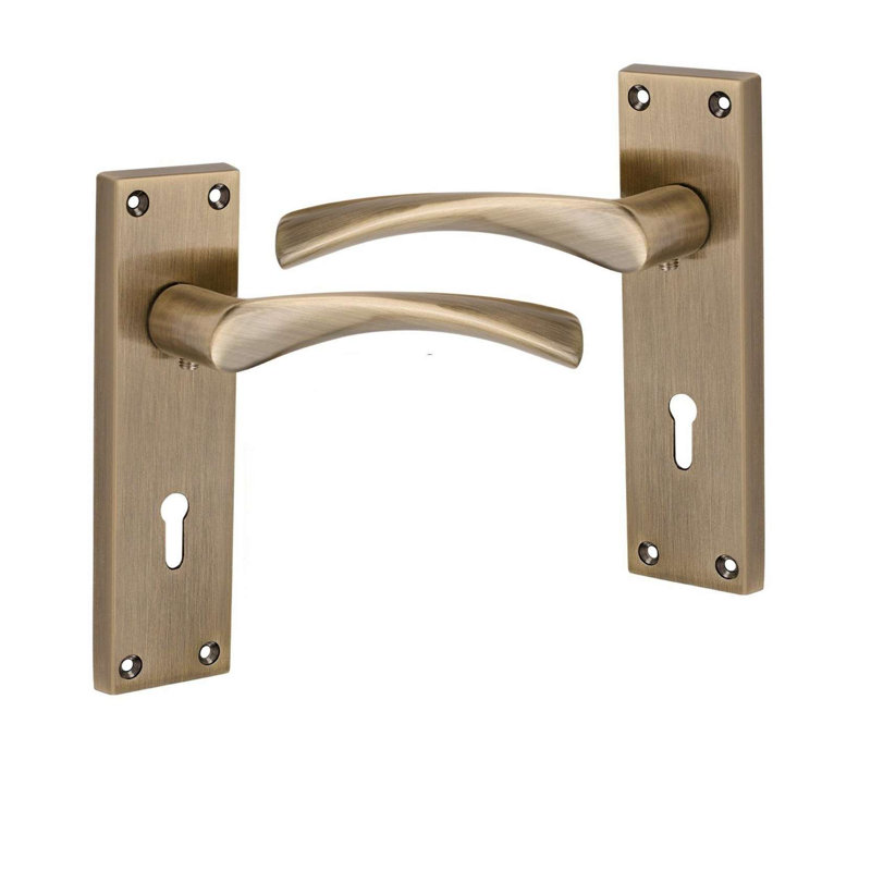 Golden Grace Victorian Design Astrid Lock Handle on Backplate Antique Brass Finish with 3 Lever Lock and Hinges - 150mm x 40mm