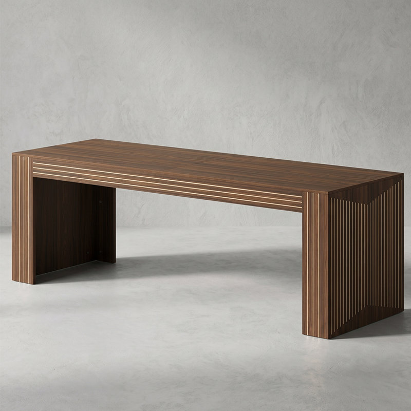 Table à manger cannelée moderne, table rectangulaire en bois massif pour la maison